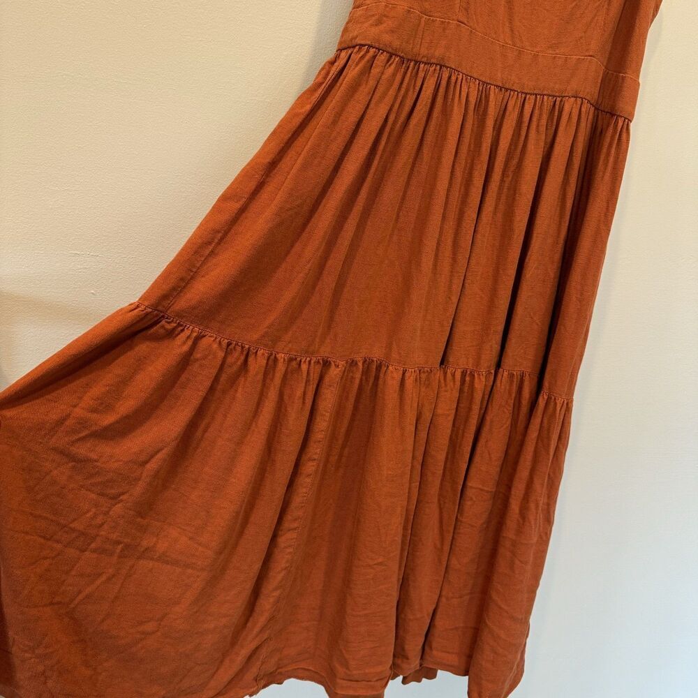 Ann Taylor Midi Dress Tiered Linen Sleeveless Rust Orange Women sz 14 Casual - Picture 7 of 11